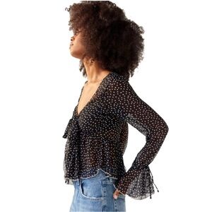 URBAN OUTFITTERS Sheer B&W Polka Dot Top